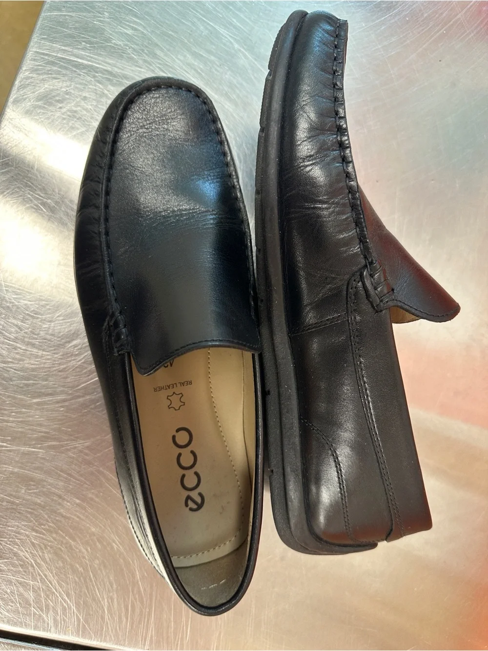 ECCO Men's Classic Moc 2.0 Black Leather Slip-On Loafers Size 42 US 8-8.5